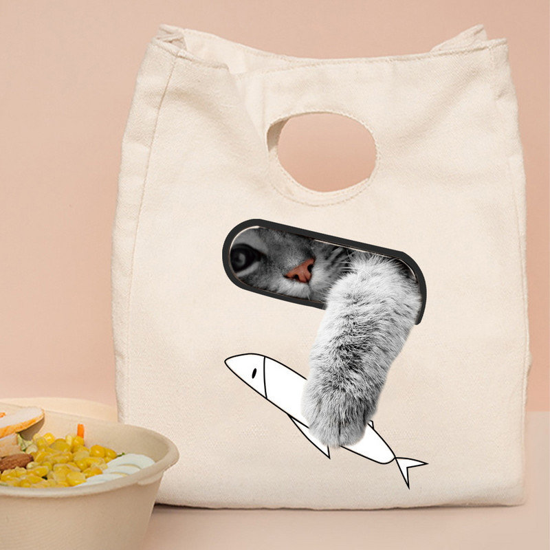 Termalna torba za ručak i večeru Organizator Mačji print na platnu Dječja škola Piknik Putna kutija za doručak Izolirane ručne torbe za hranu Torbe za hlađenje