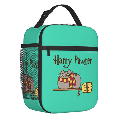 Hőszigetelt macska ebédtáska nőknek Hordozható Catroon Kitten Mintás Thermal Cooler Bento Box Office Work School