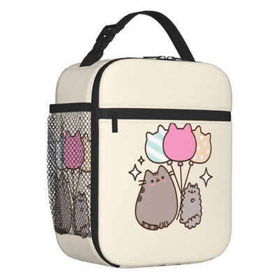 Hőszigetelt macska ebédtáska nőknek Hordozható Catroon Kitten Mintás Thermal Cooler Bento Box Office Work School