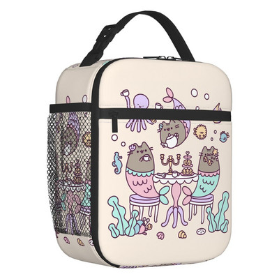 Hőszigetelt macska ebédtáska nőknek Hordozható Catroon Kitten Mintás Thermal Cooler Bento Box Office Work School