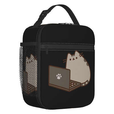 Hőszigetelt macska ebédtáska nőknek Hordozható Catroon Kitten Mintás Thermal Cooler Bento Box Office Work School