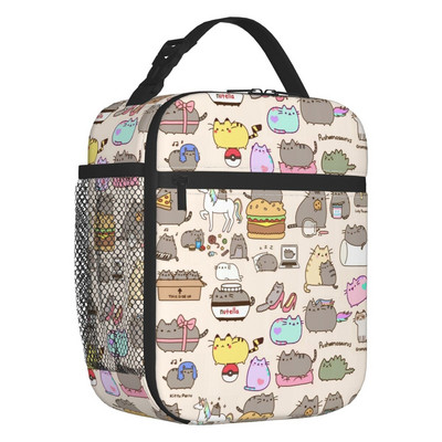 Hőszigetelt macska ebédtáska nőknek Hordozható Catroon Kitten Mintás Thermal Cooler Bento Box Office Work School