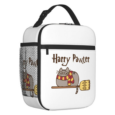 Hőszigetelt macska ebédtáska nőknek Hordozható Catroon Kitten Mintás Thermal Cooler Bento Box Office Work School