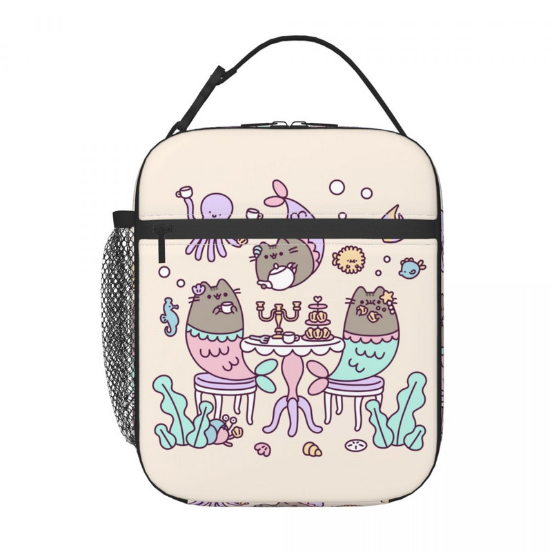 Hőszigetelt macska ebédtáska nőknek Hordozható Catroon Kitten Mintás Thermal Cooler Bento Box Office Work School