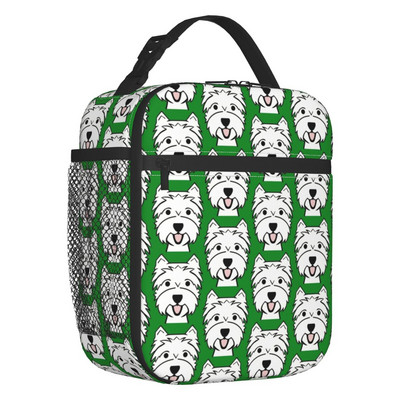 Vestijs Vesthailendas baltais terjers suņiem izolētas pusdienu somas sievietēm Resuable Cooler Thermal Bento Box Work School Travel