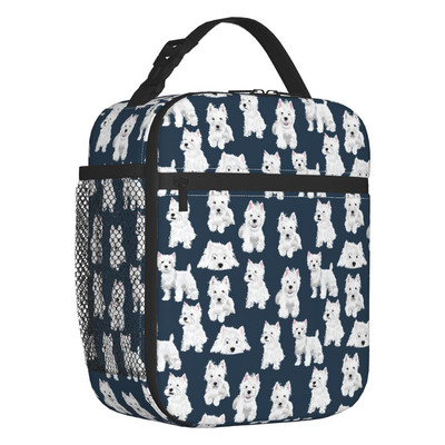 Vestijs Vesthailendas baltais terjers suņiem izolētas pusdienu somas sievietēm Resuable Cooler Thermal Bento Box Work School Travel