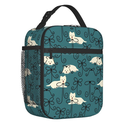 Vestijs Vesthailendas baltais terjers suņiem izolētas pusdienu somas sievietēm Resuable Cooler Thermal Bento Box Work School Travel