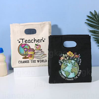Teacher Change The World Torba za hlađenje ručka Prijenosna izolirana Bento Tote Termalna školska vrećica za piknik Pokloni za učitelje