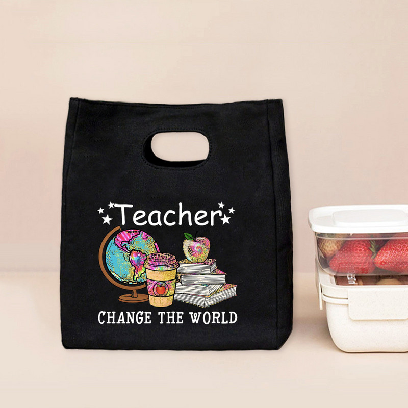 Chladiaca obedová taška Teacher Change The World, prenosná izolovaná taška Bento Tote, termálna školská pikniková taška na jedlo, darčeky pre učiteľov