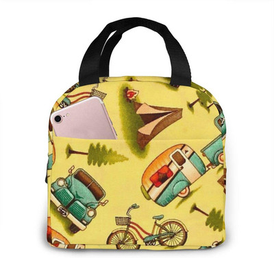 Happy Camper Flamingos ebédtáska, újrafelhasználható, szigetelt hűtőtáska elülső zsebbel, cipzárral, női munkához