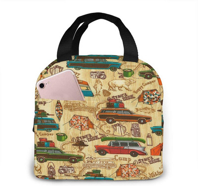 Happy Camper Flamingos ebédtáska, újrafelhasználható, szigetelt hűtőtáska elülső zsebbel, cipzárral, női munkához