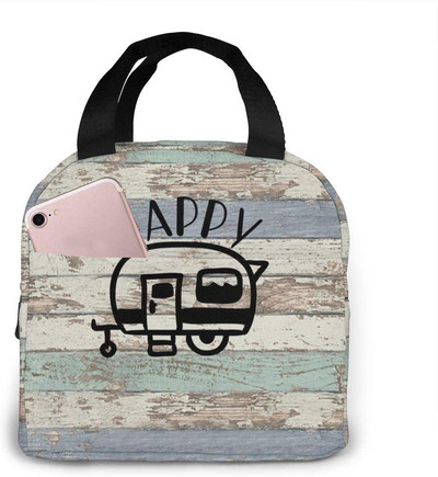Happy Camper Flamingos ebédtáska, újrafelhasználható, szigetelt hűtőtáska elülső zsebbel, cipzárral, női munkához