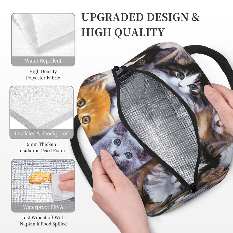 Geantă portabilă de prânz Geantă termoizolată pentru picnic Cutie drăguță cu model de pisică cu imprimare geantă termică Bento Container pentru prânz Saci de depozitare a alimentelor