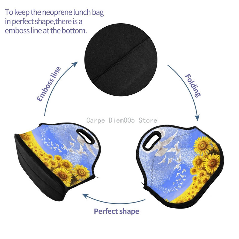 Geantă de prânz din neopren cu drapelul Ucrainei/Cutie de prânz/Toc de prânz/Gerți de picnic Frigorific izolat Organizator de călătorie Scoala Birou de lucru