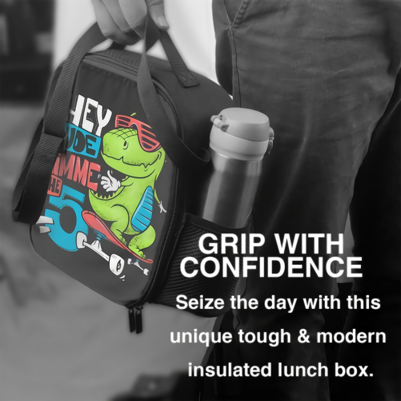 Slatki skateboard dinosaur s urbanim printom Izolirana torba za ručak za školu Uredska torba za piknik Kutija za ručak Spremnici Rashladna torba za višekratnu upotrebu