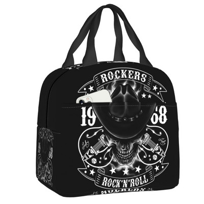 Rockabilly Skull 1968 Rockerek Rock N Roll Gitárok Motorosok Hőszigetelt Ebédtáskák Női Újrahasznosítható Ebéd Konténer Ételdoboz