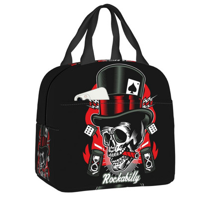 Rockabilly Skull 1968 Rockerek Rock N Roll Gitárok Motorosok Hőszigetelt Ebédtáskák Női Újrahasznosítható Ebéd Konténer Ételdoboz