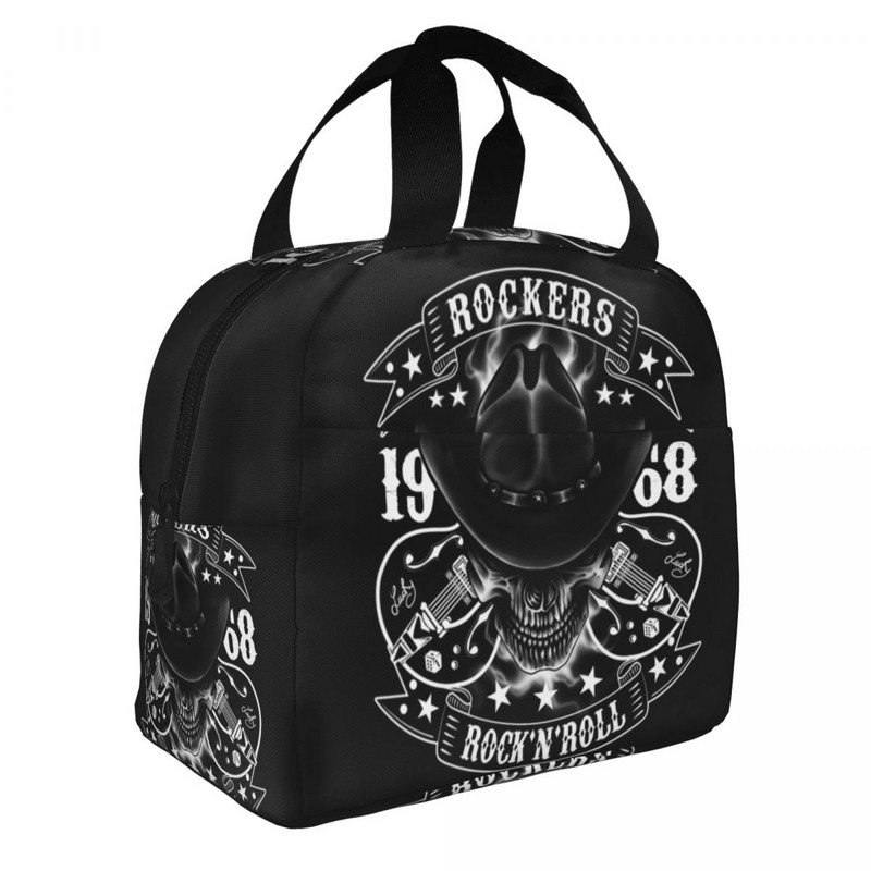 Rockabilly Skull 1968 Rockerek Rock N Roll Gitárok Motorosok Hőszigetelt Ebédtáskák Női Újrahasznosítható Ebéd Konténer Ételdoboz