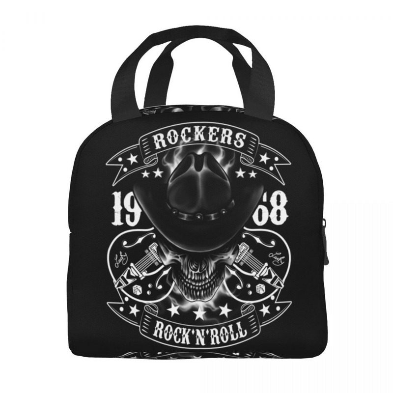 Rockabilly Skull 1968 Rockerek Rock N Roll Gitárok Motorosok Hőszigetelt Ebédtáskák Női Újrahasznosítható Ebéd Konténer Ételdoboz