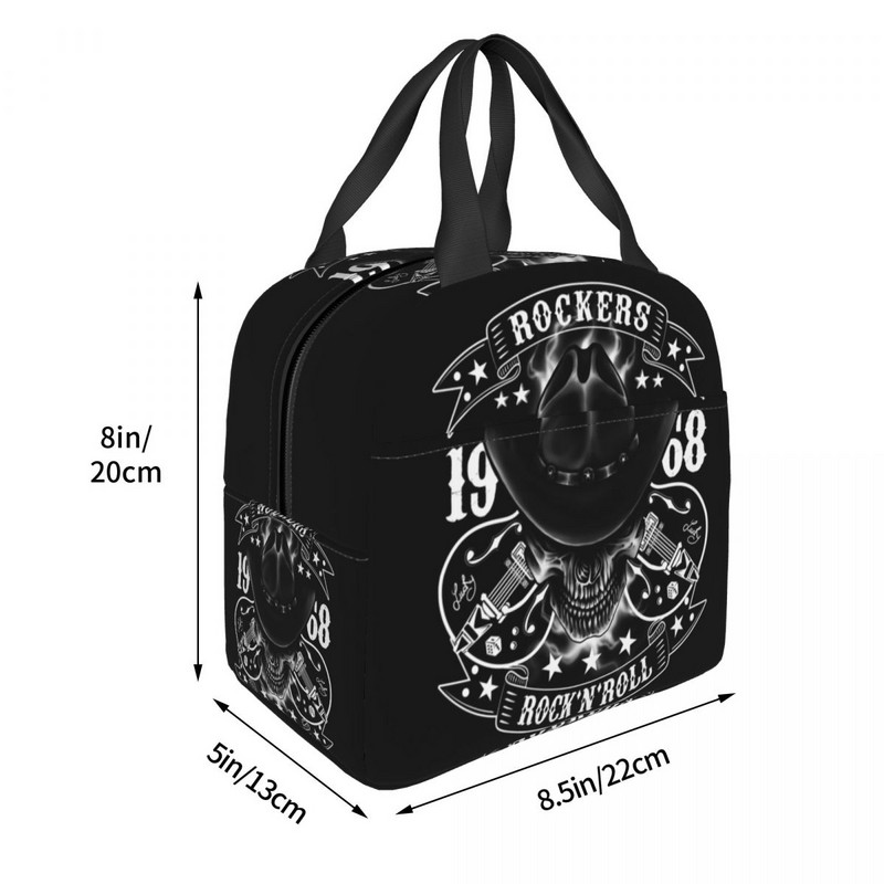 Rockabilly Skull 1968 Rockerek Rock N Roll Gitárok Motorosok Hőszigetelt Ebédtáskák Női Újrahasznosítható Ebéd Konténer Ételdoboz