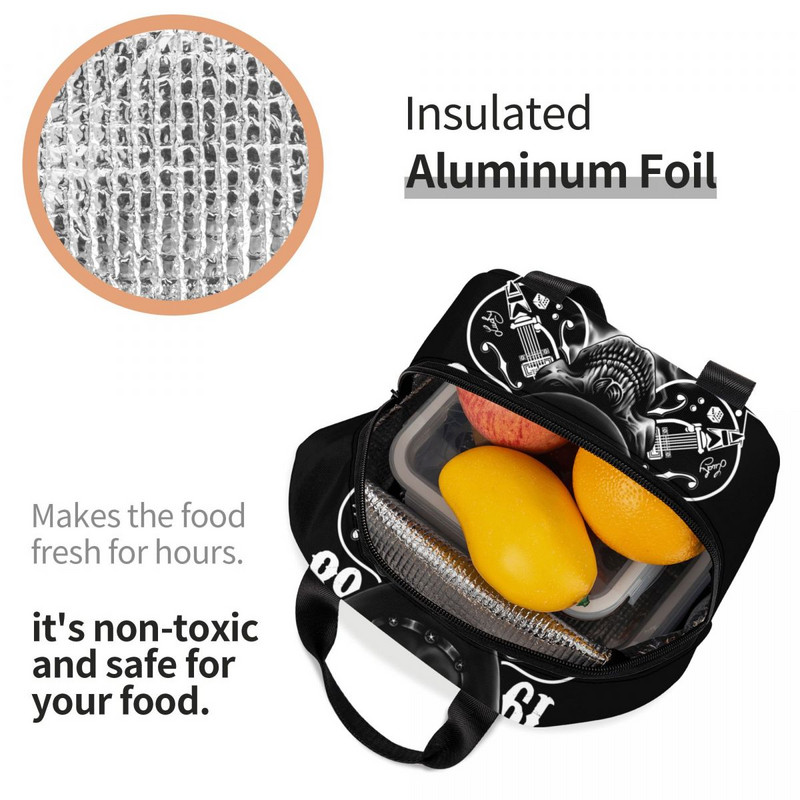 Rockabilly Skull 1968 Rockerek Rock N Roll Gitárok Motorosok Hőszigetelt Ebédtáskák Női Újrahasznosítható Ebéd Konténer Ételdoboz