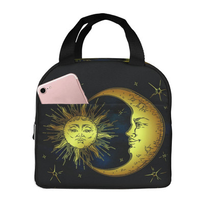Geantă de prânz pentru femei, soare, lună, neagră, cutie de prânz izolată, geantă frigorifică pentru adulți, copii, bărbați, birou, școală, picnic, reutilizabilă