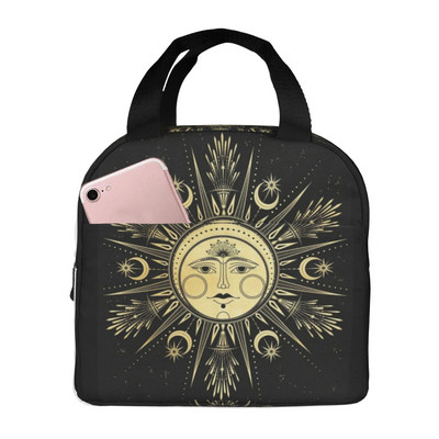 Geantă de prânz pentru femei, soare, lună, neagră, cutie de prânz izolată, geantă frigorifică pentru adulți, copii, bărbați, birou, școală, picnic, reutilizabilă