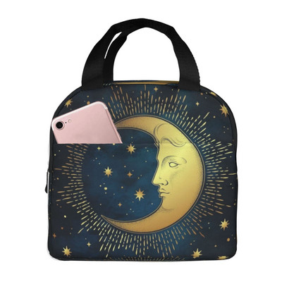 Geantă de prânz pentru femei, soare, lună, neagră, cutie de prânz izolată, geantă frigorifică pentru adulți, copii, bărbați, birou, școală, picnic, reutilizabilă