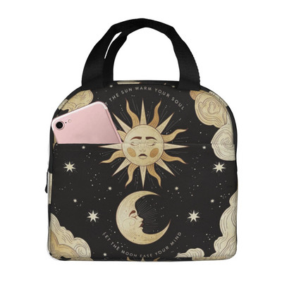 Geantă de prânz pentru femei, soare, lună, neagră, cutie de prânz izolată, geantă frigorifică pentru adulți, copii, bărbați, birou, școală, picnic, reutilizabilă