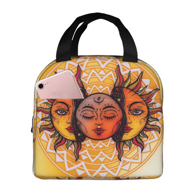Geantă de prânz pentru femei, soare, lună, neagră, cutie de prânz izolată, geantă frigorifică pentru adulți, copii, bărbați, birou, școală, picnic, reutilizabilă