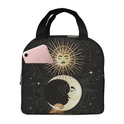Geantă de prânz pentru femei, soare, lună, neagră, cutie de prânz izolată, geantă frigorifică pentru adulți, copii, bărbați, birou, școală, picnic, reutilizabilă