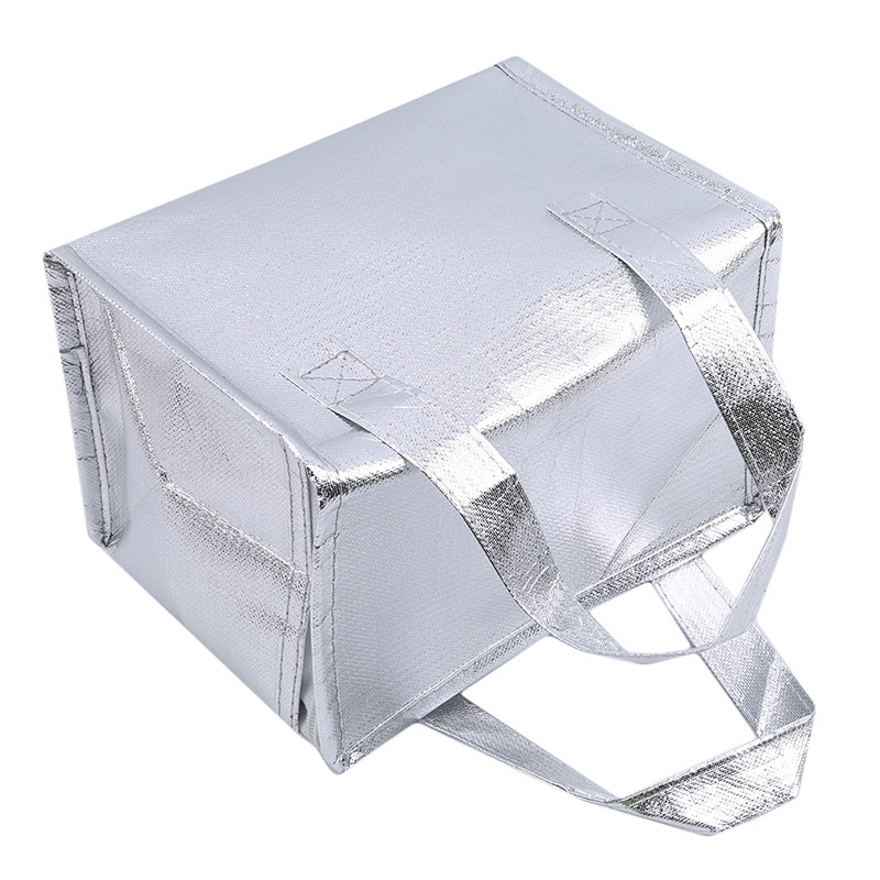 Geantă frigorifică portabilă argintie Tort Pizza Călduță Frig Purtător Geanta de mână termoizolantă Prânz termic Cutie pentru picnic Masă termică Băuturi Geantă răcoritoare
