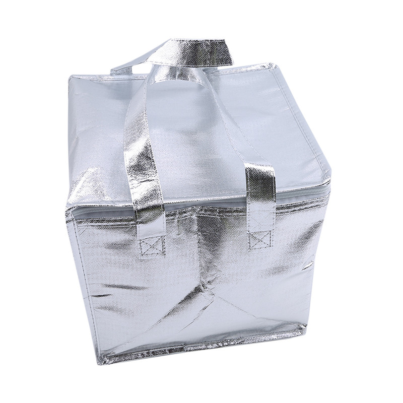 Geantă frigorifică portabilă argintie Tort Pizza Călduță Frig Purtător Geanta de mână termoizolantă Prânz termic Cutie pentru picnic Masă termică Băuturi Geantă răcoritoare