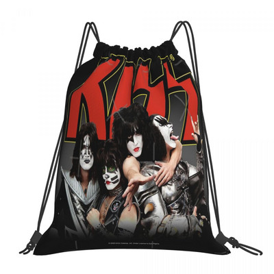 Kiss Band - Κόκκινο και κίτρινο λογότυπο Τσάντες με κορδόνια Σακίδια πλάτης Anime Προσαρμοσμένες τσάντες Μικρό σακίδιο πλάτης Μικρό σακίδιο πλάτης Γυναίκα