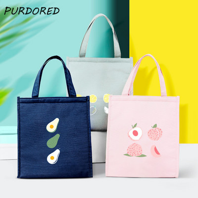 PURDORED 1 Pc Cartoon Fruit Lunch Bag Women Thermal Picnic Lunch Box Bag Insulation Bento Pouch Travel Food Fruit Organizer