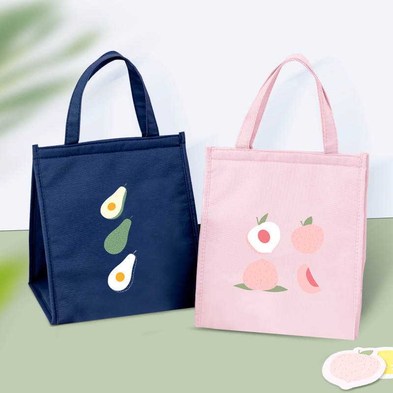 PURDORED 1 bucată sac de prânz cu fructe din desene animate pentru femei, cutie de prânz pentru picnic termic, pungă izolatoare, pungă Bento, organizator de fructe de călătorie