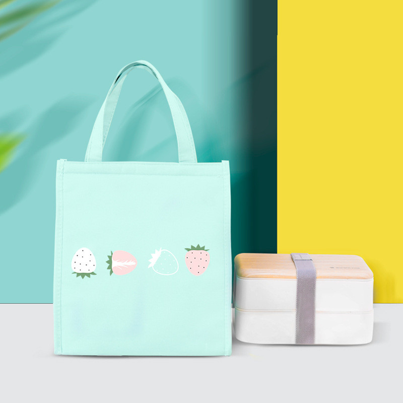 PURDORED 1 bucată sac de prânz cu fructe din desene animate pentru femei, cutie de prânz pentru picnic termic, pungă izolatoare, pungă Bento, organizator de fructe de călătorie