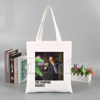 „Vampyro dienoraščiai“ Juokingas pirkinių krepšys „Harajuku“ moteriškas drobinis pečių krepšys, moteriškas „Ulzzang Eco“ didelės talpos