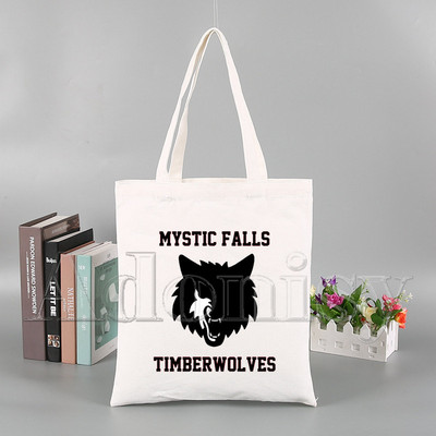 „Vampyro dienoraščiai“ Juokingas pirkinių krepšys „Harajuku“ moteriškas drobinis pečių krepšys, moteriškas „Ulzzang Eco“ didelės talpos