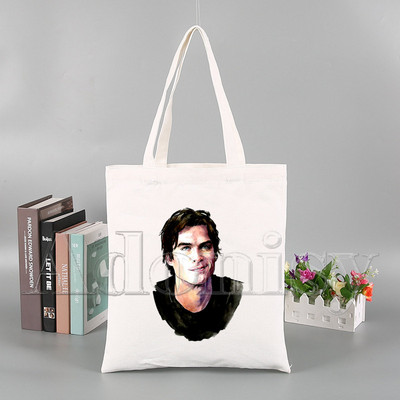 „Vampyro dienoraščiai“ Juokingas pirkinių krepšys „Harajuku“ moteriškas drobinis pečių krepšys, moteriškas „Ulzzang Eco“ didelės talpos