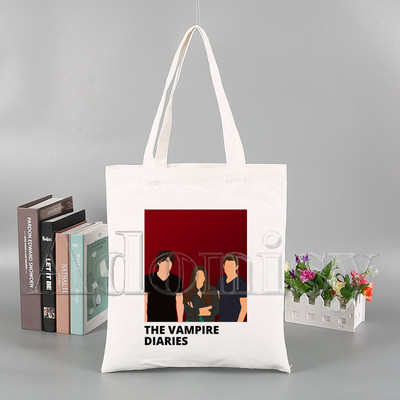 „Vampyro dienoraščiai“ Juokingas pirkinių krepšys „Harajuku“ moteriškas drobinis pečių krepšys, moteriškas „Ulzzang Eco“ didelės talpos