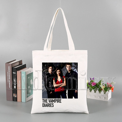 „Vampyro dienoraščiai“ Juokingas pirkinių krepšys „Harajuku“ moteriškas drobinis pečių krepšys, moteriškas „Ulzzang Eco“ didelės talpos