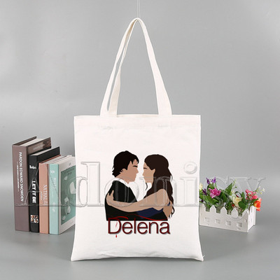 „Vampyro dienoraščiai“ Juokingas pirkinių krepšys „Harajuku“ moteriškas drobinis pečių krepšys, moteriškas „Ulzzang Eco“ didelės talpos