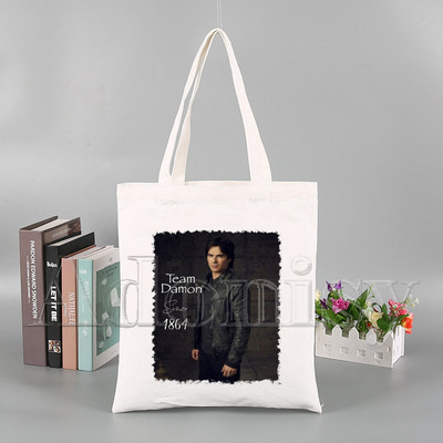 „Vampyro dienoraščiai“ Juokingas pirkinių krepšys „Harajuku“ moteriškas drobinis pečių krepšys, moteriškas „Ulzzang Eco“ didelės talpos