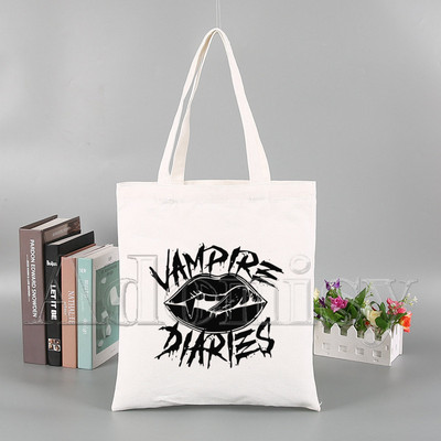 „Vampyro dienoraščiai“ Juokingas pirkinių krepšys „Harajuku“ moteriškas drobinis pečių krepšys, moteriškas „Ulzzang Eco“ didelės talpos