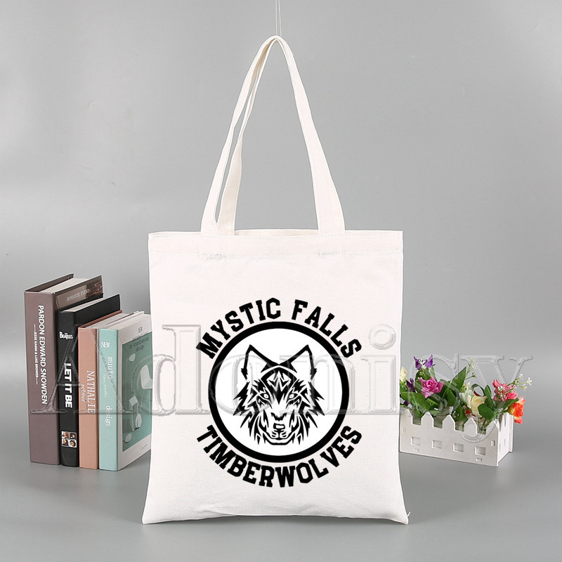 „Vampyro dienoraščiai“ Juokingas pirkinių krepšys „Harajuku“ moteriškas drobinis pečių krepšys, moteriškas „Ulzzang Eco“ didelės talpos