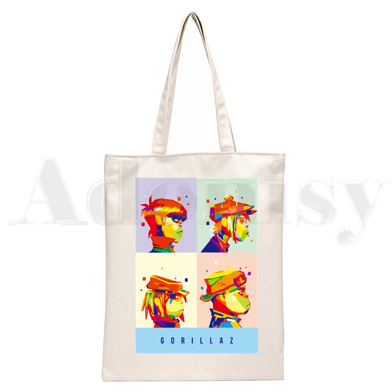 Trupa de muzică Gorillaz PUNK ROCK Design Genți de pânză de umăr Geanta de mână pentru colegiu Harajuku de mare capacitate Geanta de cumpărături