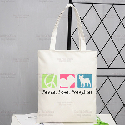 Γυναικείες τσάντες ώμου από καραβόπανο γαλλικό μπουλντόγκ Γυναικείες τσάντες οικολογικές επαναχρησιμοποιούμενες Kawaii Dog Lover Graphic Shopping Bag Vintage Τσάντες Ulzzang