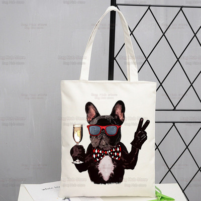 Γυναικείες τσάντες ώμου από καραβόπανο γαλλικό μπουλντόγκ Γυναικείες τσάντες οικολογικές επαναχρησιμοποιούμενες Kawaii Dog Lover Graphic Shopping Bag Vintage Τσάντες Ulzzang