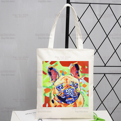 Γυναικείες τσάντες ώμου από καραβόπανο γαλλικό μπουλντόγκ Γυναικείες τσάντες οικολογικές επαναχρησιμοποιούμενες Kawaii Dog Lover Graphic Shopping Bag Vintage Τσάντες Ulzzang